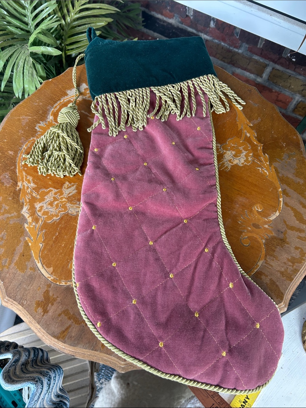 Vintage Rose Velvet Christmas Stocking